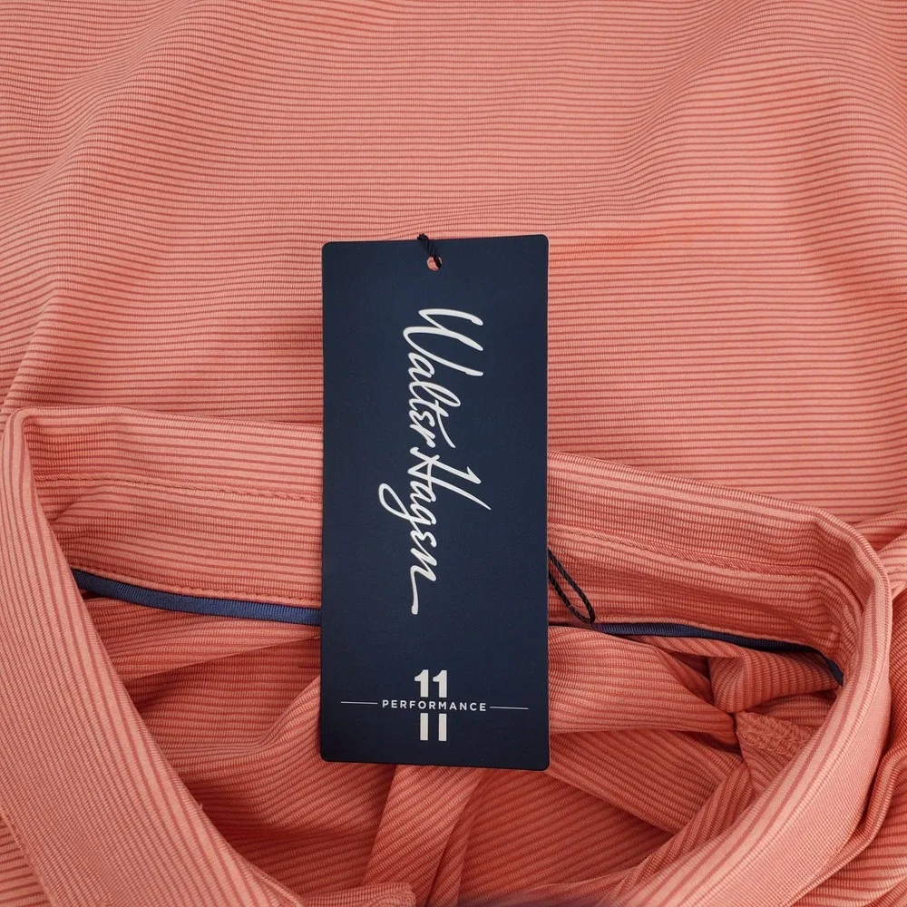 Walter Hagen P11 Championship Stripe Golf Polo Shirt‎ Stretch Pink Peach Mens L